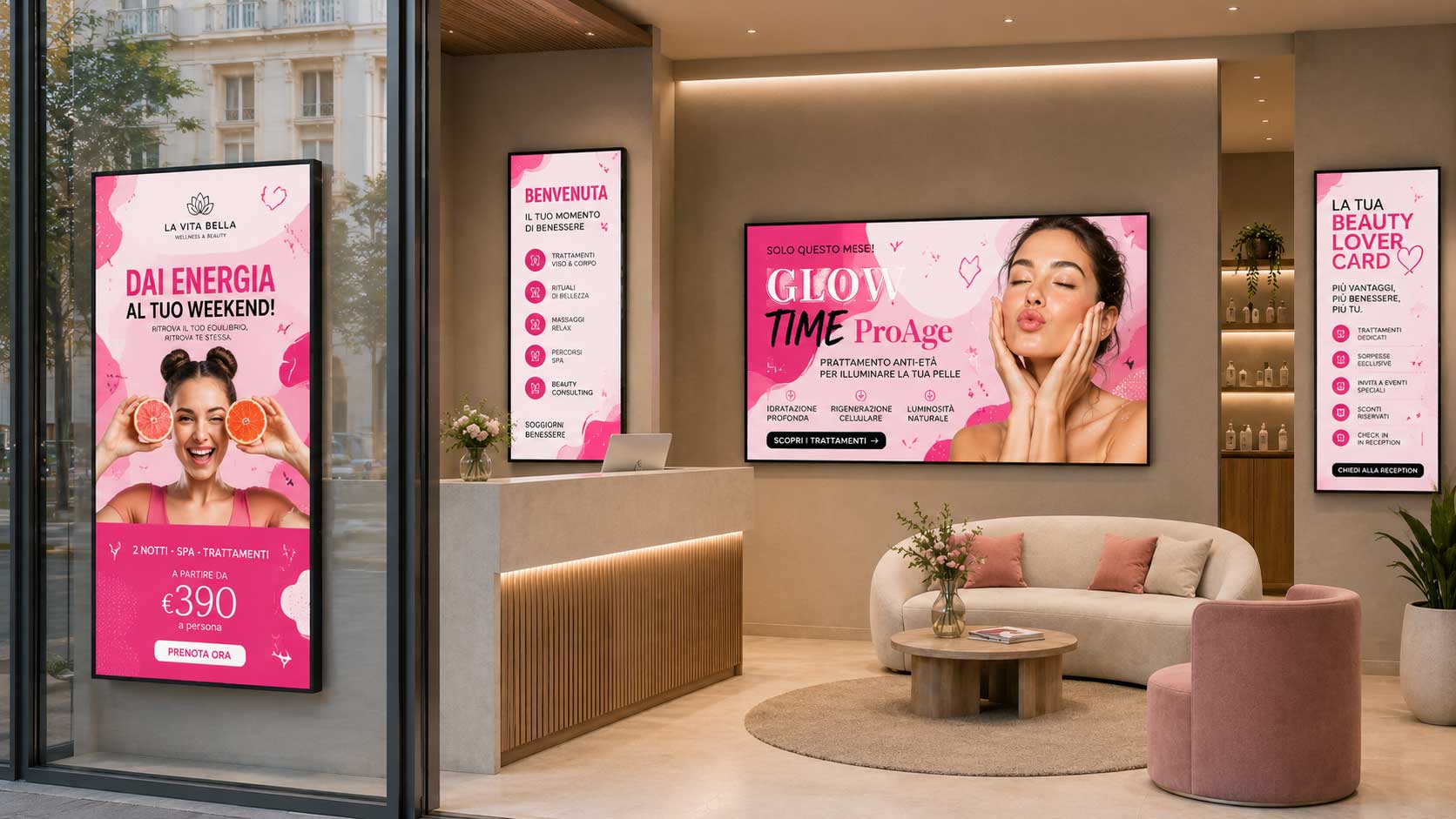 Punti di integrazione digital signage in spa e centro benessere